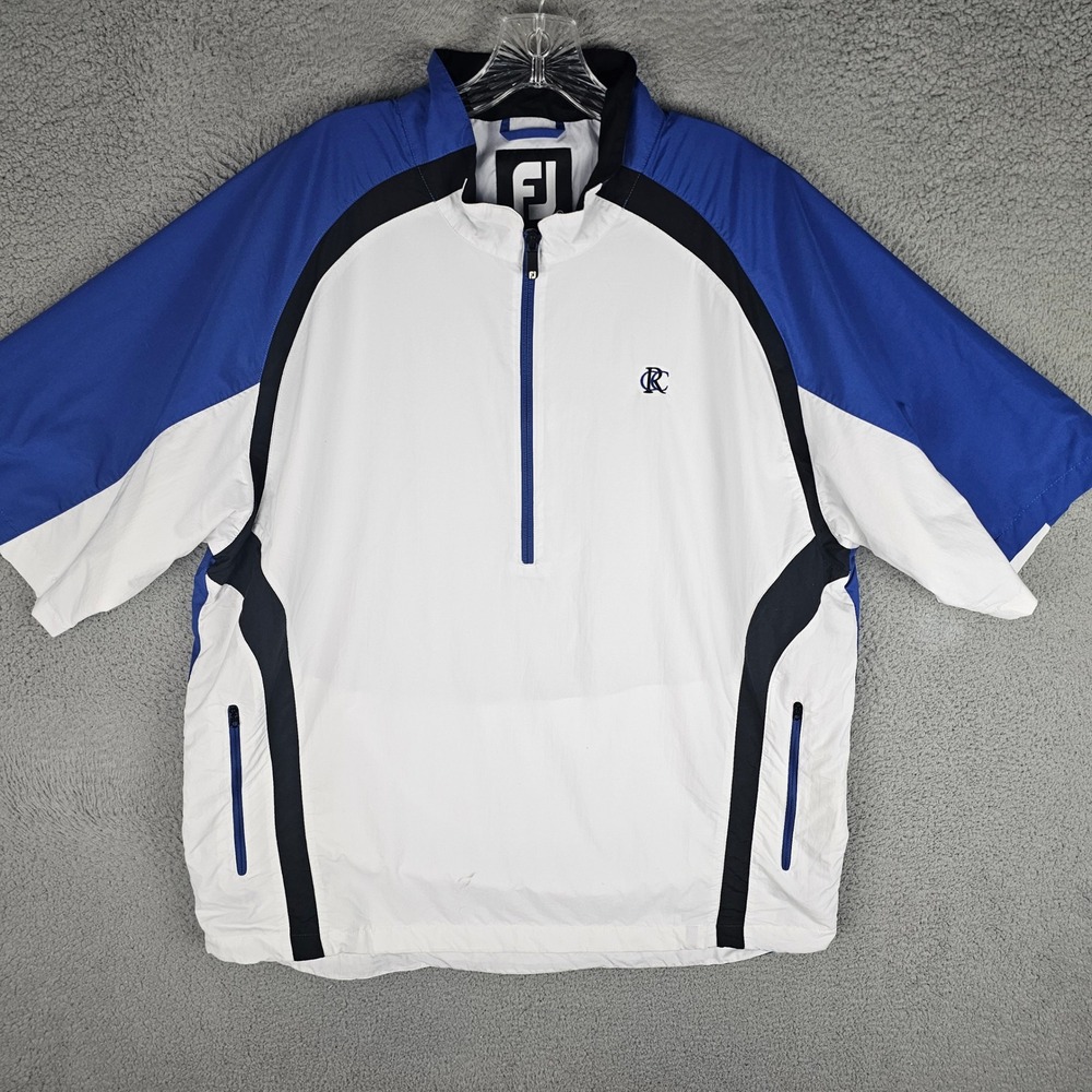 FootJoy Windbreaker Men XL White Blue Short Sleeve 1/4 Zip Golf Pullover